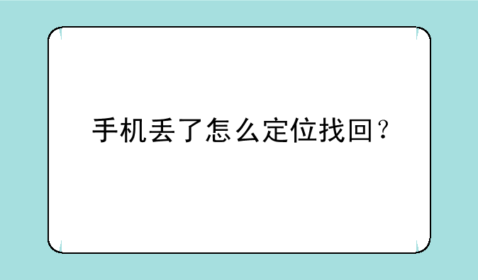 手机丢了怎么定位找回？